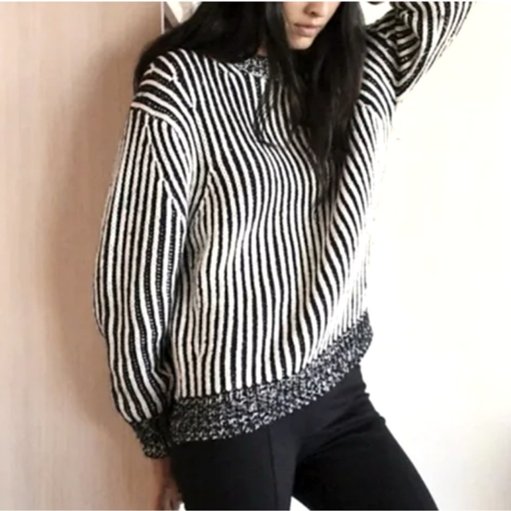 Elizabeth & James Striped Sweater | Extra Chunky Knit | Black & White | Size XXL